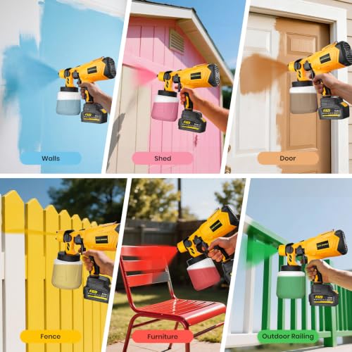 Cordless Paint Sprayer for House Painting with 2x5200mAh Battery, 37000RPM