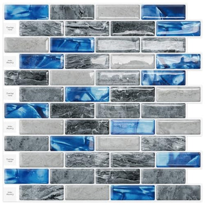 DEWOO Peel and Stick Backsplash 3D Self Adhesive Wall Tile Blue 10 Sheet - color: Marble Blue