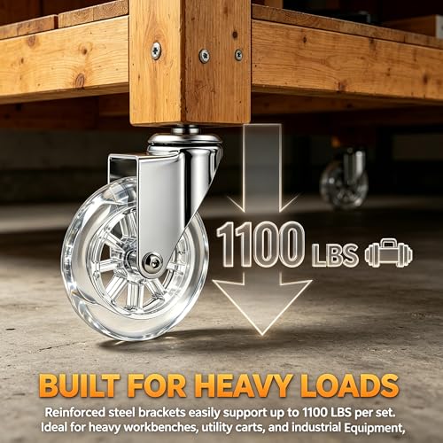 4" Swivel Caster Wheels, M8×38mm, Crystal Clear, Set of 4 - size: 4",No Brake