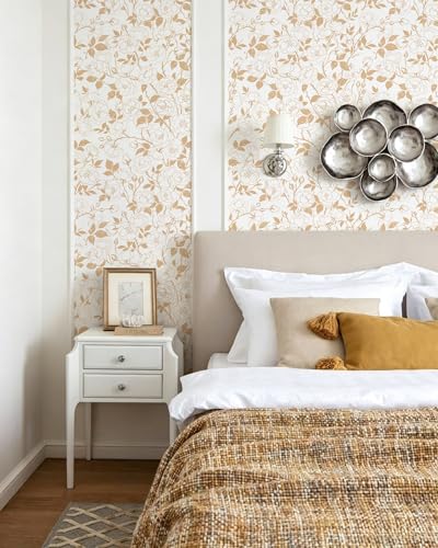 16.9in x118in Rose Floral Peel and Stick Wallpaper Yellow Brown Wallpaper - color: Yellow Rose