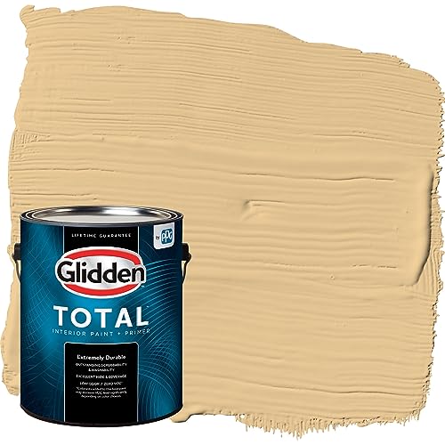 Glidden Total Interior Wall Paint & Primer All-in-One, Halo/Yellow, Flat, 1 Gallon - color: Halo, size: 128 Fl Oz (Pack of 1)