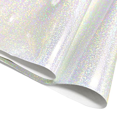 HYANG Holographic Mirror Fine Laser Flash Crystal White PU Faux Leather 1 Roll 12"X53"(30cmX135cm), Faux Leather Very Suitable for Leather Earrings, Bows, Handbag ，Sewing ，Crafts Making - color: White
