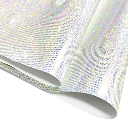 HYANG Holographic Mirror Fine Laser Flash Crystal White PU Faux Leather 1 Roll 12"X53"(30cmX135cm), Faux Leather Very Suitable for Leather Earrings, Bows, Handbag ，Sewing ，Crafts Making - color: White