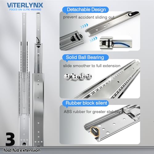 Thickened 200Lbs Heavy Duty Drawer Slides 1 Pair 10 12 14 16 18 20 22 24 32 40 Full Extension Ball Bearing Sliding Rails Cabinet Tool Box Runners Tracks Glides (16" L) - size: 16inch, style: W:51mm