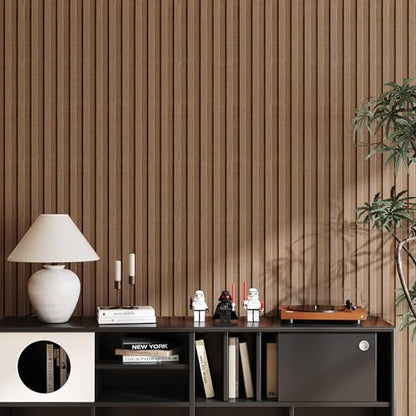 Light Walnut Peel and Stick Slat Wall Panels,Wood Grain Paneling - color: Light Walnut
