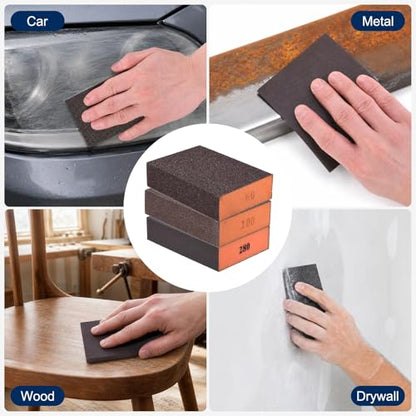 10Pcs 60-320Grit Sanding Sponges, Wet Dry Sanding Blocks - size: 60/80/100/120/180/240/320Grit