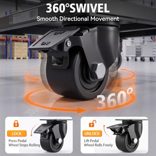 2Inch Heavy Duty Caster Wheels with Brakes, Load Capacity 1600LBS, Set of 4 - size: 2in