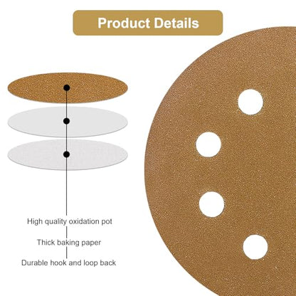 5-Inch Orbital Sander Discs, 8-Hole Pattern, 100-Pack, Hook and Loop Sandpaper for DA Sanders, Paint and Wood Finishing (180 Grit-100 PCS) - style: 180 Grit-100 PCS