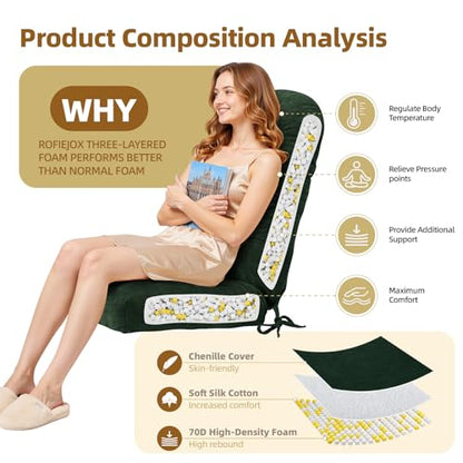 Rocking Chair Cushion - Chenille Fabric, High-Density Sponge, Durable Comfort Non-Slip Bottom Tufted Seat Pads with Ties, Chenille︱Green, 44x19x4 inch - color: Green