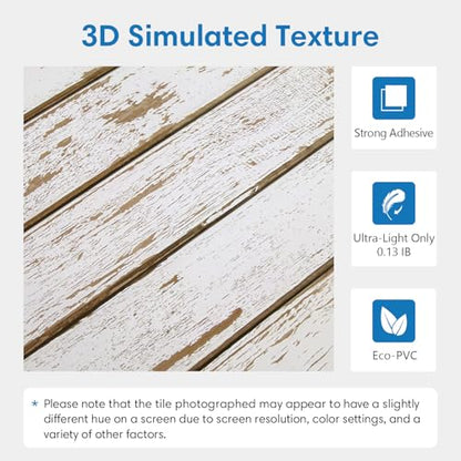 COMSTICKC 3D Faux Wood Wall Sticker Shiplap Peel and Stick, Not Real Wood - color: White Wood