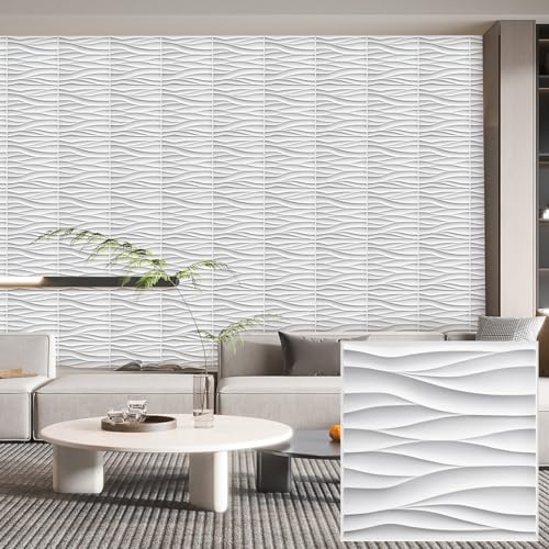 Heikki 30 Pack 3D Wall Panel for Interior Wall Décor, PVC Flower Textured Wall Panels for Living Room Bedroom Hotel Office, 11.8"x11.8", Double-Sided Tape (White-YZ) - color: White-YZ