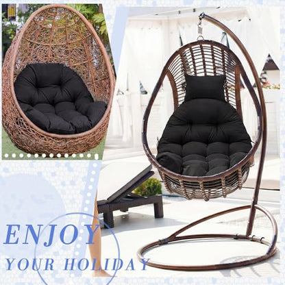 Tudomro Waterproof Egg Chair Cushion with Pillow Filling 2.58 kg Replacement Rocking Wicker Chair Cushion 48" x 32" High Back Hanging Swing Hammock Pad Thicken for Outdoor Patio Garden(Black) - color: Black