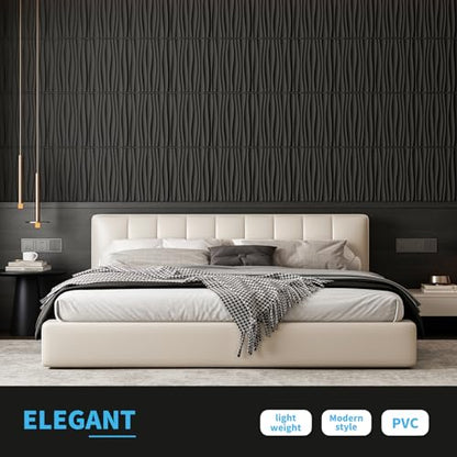 Art3d PVC Wavy Textured 3D Wall Panels, 15.7 x 11.8 Inch, 24-Pack, Black - color: Black