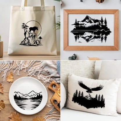 Large Forest Stencils for Walls Reusable Painting Templates for Crafts Wood - style: Mountain animals