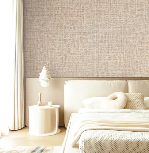 Guvana Grasscloth Peel and Stick Wallpaper Beige Textured Contact Paper Modern Removable Self Adhesive Wall Paper Thicken Fabric Faux Linen Wallpaper for Bathroom Living Room Cabinets 78.7inx15.7in - color: Beige, size: 15.7" x 78.7"