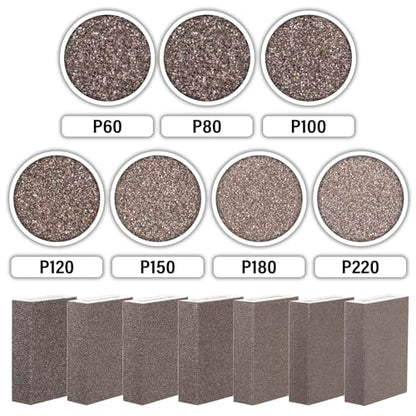 Sanding Sponge 60 80 100 120 150 180 220 Grit Reusable and Washable Wet Dry Sand Block Coarse Medium Fine Sandpaper Blocks for Wood Drywall Metal Crafts (Pack of 7 Pcs)