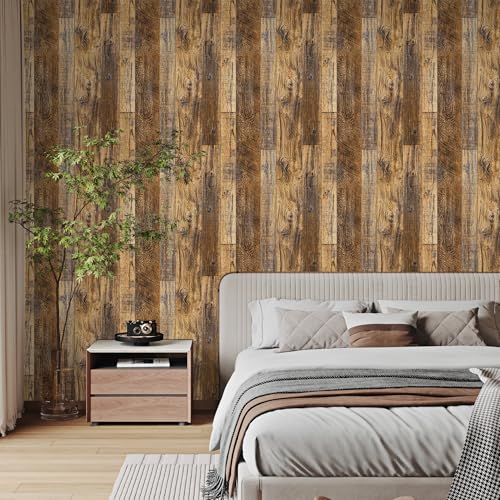 Abyssaly Wood Grain Contact Paper Peel and Stick Wood Look Wallpaper - color: Deep Brown, size: 17.7" x 393.7"