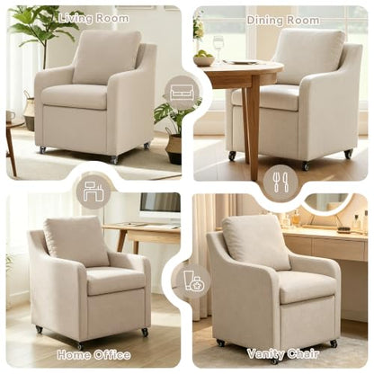 Dining Chairs with Wheels Set of 2 - color: Beige