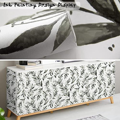 Livebor Green Leaf Wallpaper Peel and Stick Olive Wallpaper17.7” x 118.1” - color: A-Green, size: 17.7" x 118.1"