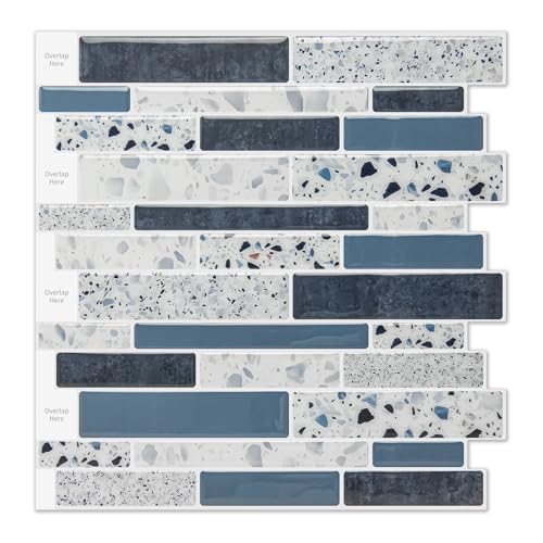 LONGKING Peel and Stick Backsplash Tile for Kitchen, Stick on Tile on Wall, Bathroom - color: Blue Stone