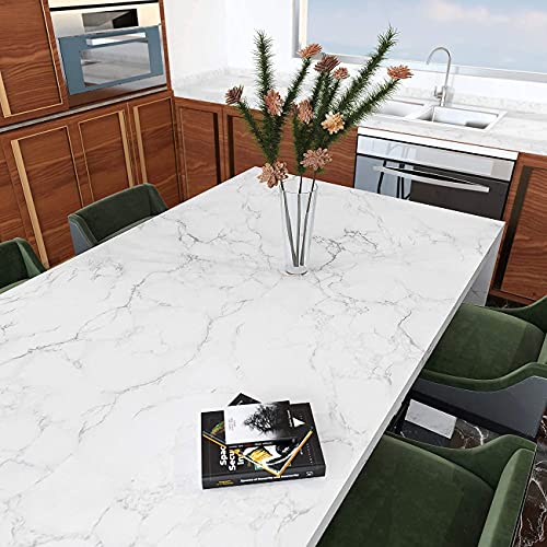 Decotalk 17.7"x200" Countertop Contact Paper, Marble Contact Paper Peel and Stick, White Marble Contact Paper for Counter Top Table Decor, Marble Wallpaper Removable, White Contact Paper for Cabinets - size: 17.7" x 200"