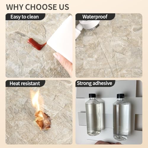 DICOFUN 1 Sheet Sandstone Peel and Stick Backsplash Wall Tiles, 12"x12" Thick PVC Subway Tile for Kitchen Backsplash - color: Gold Sandstone, size: 1 Sheet, 12"x12"x0.12"