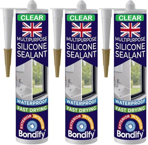 Waterproof Silicone Sealant Clear, Silicone Caulk for Window & Door, Kitchen & Bathroom Solvent Free, 3PCs x 10oz, Ideal for Sink, Sanitary, Bath, Shower Sealant, Window Frame Sealant - size: CLEAR - 3PCs
