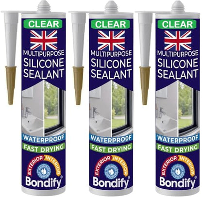 Waterproof Silicone Sealant Clear, Silicone Caulk for Window & Door, Kitchen & Bathroom Solvent Free, 3PCs x 10oz, Ideal for Sink, Sanitary, Bath, Shower Sealant, Window Frame Sealant - size: CLEAR - 3PCs