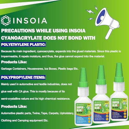 INSOIA Super Medium CA Glue, 20g, Strong Bond, with Precision Tips