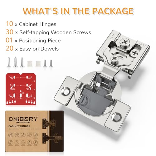 Chibery 10 Pack 1/2” Overlay 4D Soft Close Cabinet Hinges, Concealed Face Frame, Adjustable Closing Speed, 105° Opening Smooth Slow, Hidden Self Closing for Kitchen Corner, Cupboard (with Template) - size: 1/2” Overlay