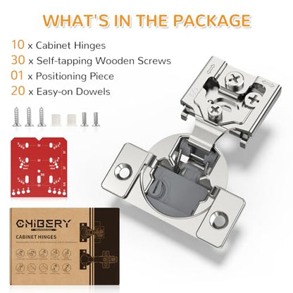 Chibery 10 Pack 1/2” Overlay 4D Soft Close Cabinet Hinges, Concealed Face Frame, Adjustable Closing Speed, 105° Opening Smooth Slow, Hidden Self Closing for Kitchen Corner, Cupboard (with Template) - size: 1/2” Overlay