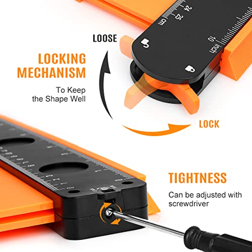DODOWIN 10+5 Inch Contour Gauge with Lock, Gifts for Men, Dad and Husband - color: Orange-10+5 In.