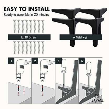 La Vane 5 Inch Diamond Triangle Metal Furniture Legs 4PCS- Heavy Duty Iron - color: Black, size: 5" / 13cm