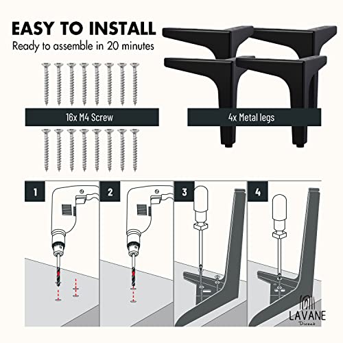 La Vane 6 Inch Diamond Triangle Metal Furniture Legs 4PCS- Heavy Duty Iron - color: Black, size: 6" / 15cm