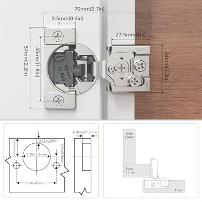 Chibery 10 Pack 1/2” Overlay 4D Soft Close Cabinet Hinges, Concealed Face Frame, Adjustable Closing Speed, 105° Opening Smooth Slow, Hidden Self Closing for Kitchen Corner, Cupboard (with Template) - size: 1/2” Overlay