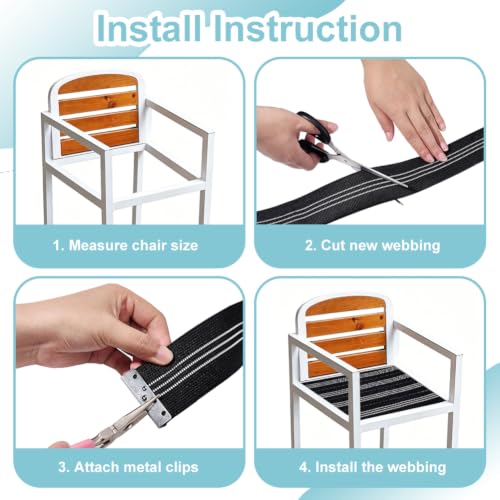 OLYCRAFT 2 Inch x 80Ft Chair Webbing Replacement Kit Stripe Patio Furniture Repair Kit Upholstery Webbing Elastic Band with 30Pcs Metal Clips to Repair Sagging Couch Chair Patio Furniture Patios Strap - color: Stripe