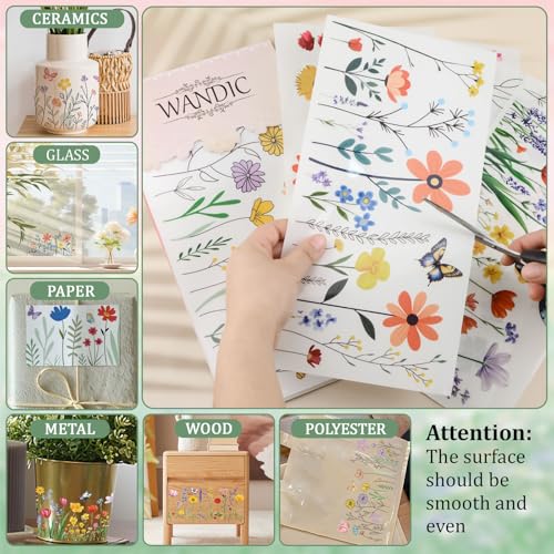 WANDIC 6 Sheets Rub On Transfer Stickers, Wild Flower Pattern Waterproof Decals Furniture Craft Embellishments for DIY Scrapbooking Photo Albums,15 * 30cm - color: Wild Flower
