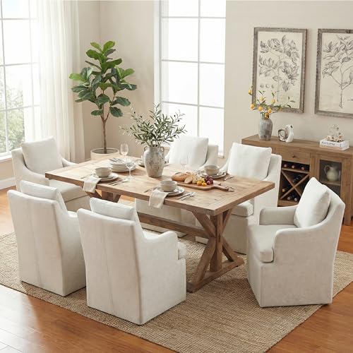VKNOW Upholstered Dining Chairs Set of 6, Dining Room Chairs with Casters - color: Cream, size: 6