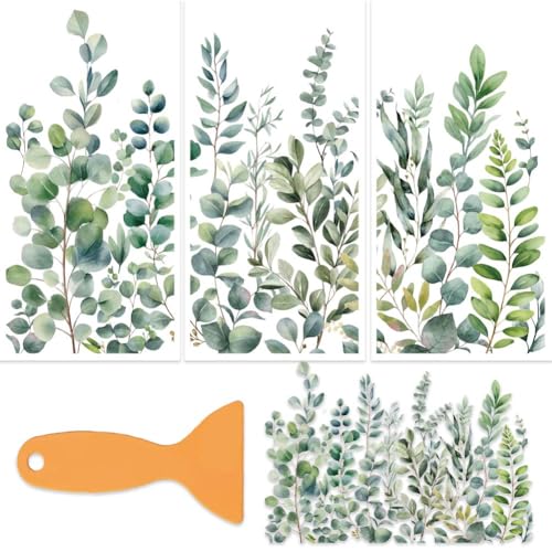 OLYCRAFT 3Pcs/Set Leaf Rub on Transfers for Furniture and Crafts 6x12 Inch Eucalypt Leaves Furniture Decals Decor Plant Theme Transfer Stickers with 1pc Scraper for Scrapbook Window DIY Home Decor - style: Eucalyptus