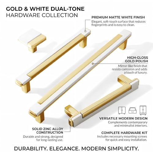 10 Pack White Gold Square Cabinet Knobs, Single Hole - color: White Gold, size: Square