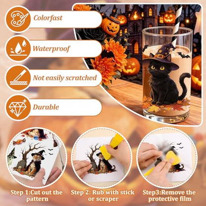 WANDIC 3 Sheets Halloween Rub on Transfer Stickers, Tiger Rabbit Cat in Witch Hat Waterproof Decal for Crafts Furniture Scrapbook Album Laptop, 15 * 30cm - color: Halloween Animals