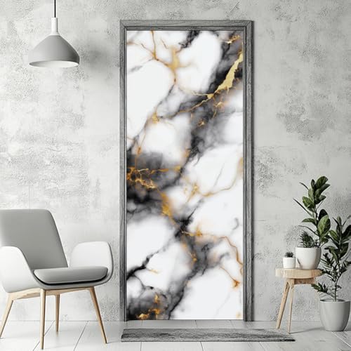 arricraft 2 Pcs Self-Adhesive Door Stickers, 31.5"x78.7" Marble Texture Pattern Door Murals Stickers PVC Removable Wallpaper Decoration for Bedrooms Living Room - style: Marble Texture