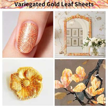 KINNO Variegated Gold Leaf Sheets 25 PCS with Blooming Patterns - color: Blooming