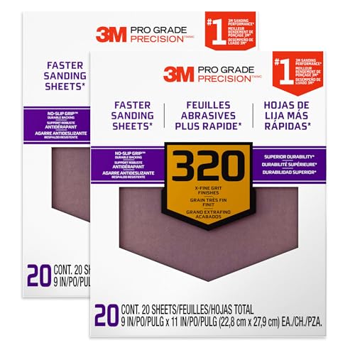 3m 26320cp-P-G 9" X 11" 320 Grit Professional Grade Sandpaper, 2-Pack - size: 2-Pack (40 Sheets)