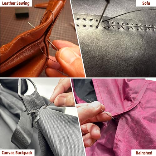 Upholstery Repair Kit: Extra Strong Waxed Sewing Thread 4 Rolls (3 Colors) &Heavy Duty Household Hand Needles (7 PCS) for Leather, Canvas, Bookbinding & Quilting Thread - color: Black, white, brown