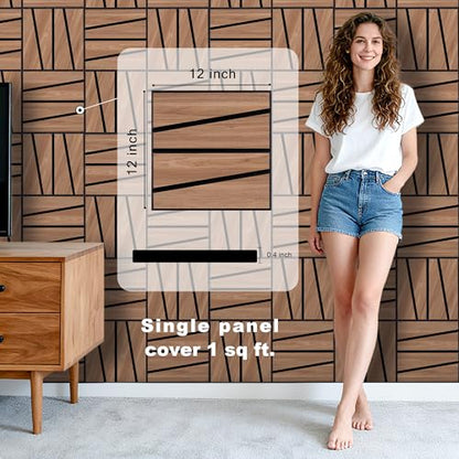WoveN SounD Acoustic Wall Panels, Teak, 16 Pack, 12x12 in - color: Cut Prism, Teak, 16 Pack
