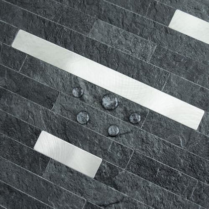 AULIGET 20 Sheets Black Slate Peel and Stick Backsplash, PVC Mixed Metal Silver Wall Tile Stick on Backsplash for Kitchen and Bathroom - color: Black Slate + Metal Silver, size: 20 Sheets, 6"x12"x0.12"
