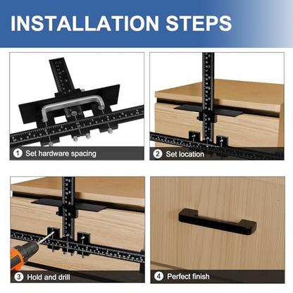 14-Piece Cabinet Hardware Jig Tool Set, Black Aluminum Alloy Cabinet Handle Jig & Drill Guide Template for Drawer Knobs, Door Pulls, Cabinet Handle Template & Hinge Adjustment Tool - color: Black