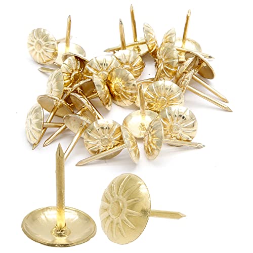 Piutouyar 100 Pcs Daisy Antique Gold Upholstery Tacks, 11x16mm Tacks - color: Gold