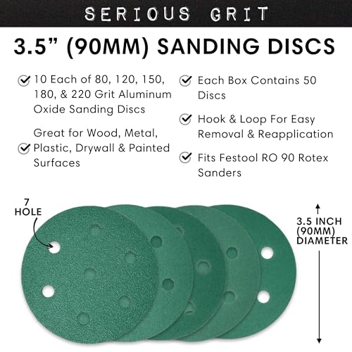 7-Hole 3.5-Inch / 90mm Sanding Discs for Festool RO 90 Rotex by Serious Grit - size: Mixed Grit